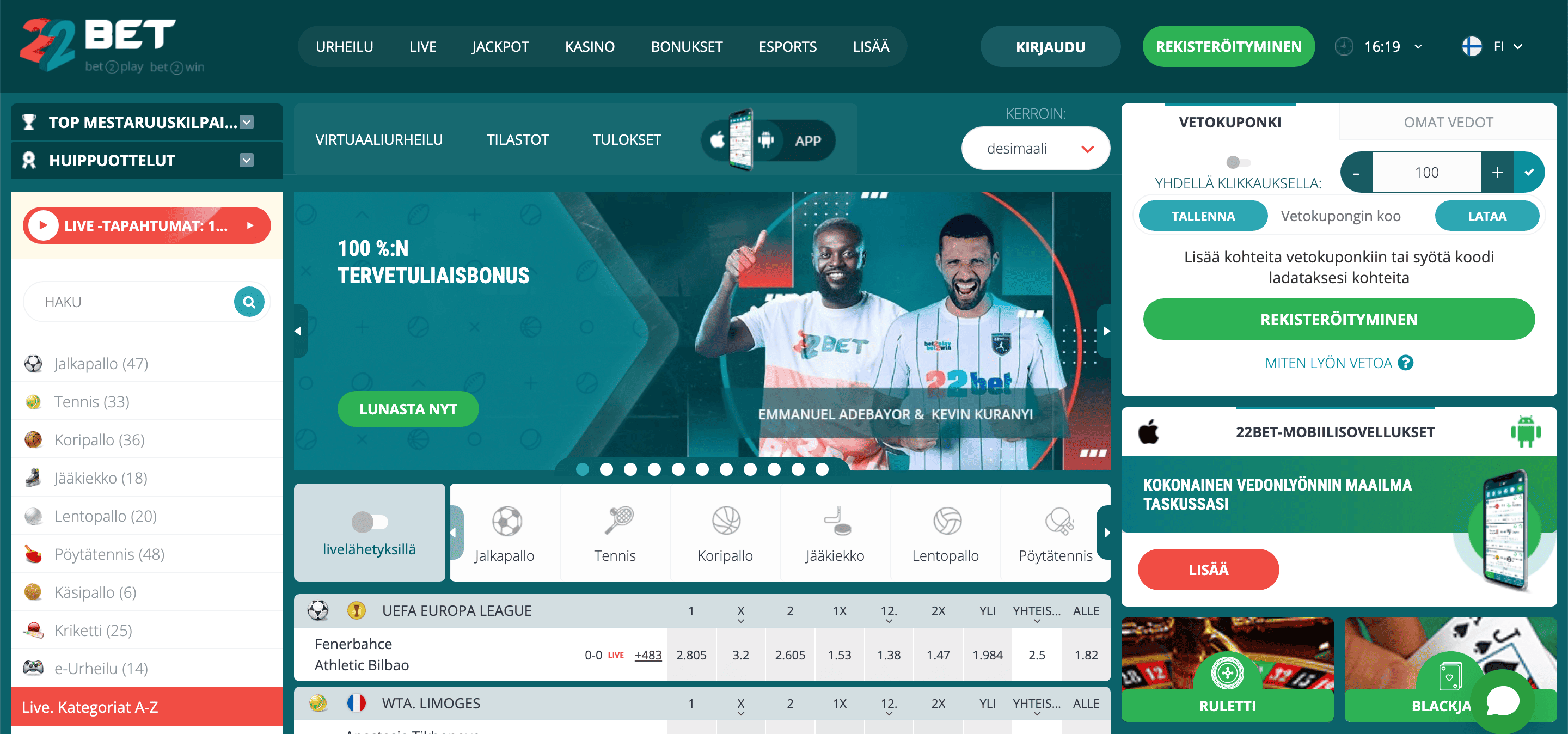 22Bet Homepage