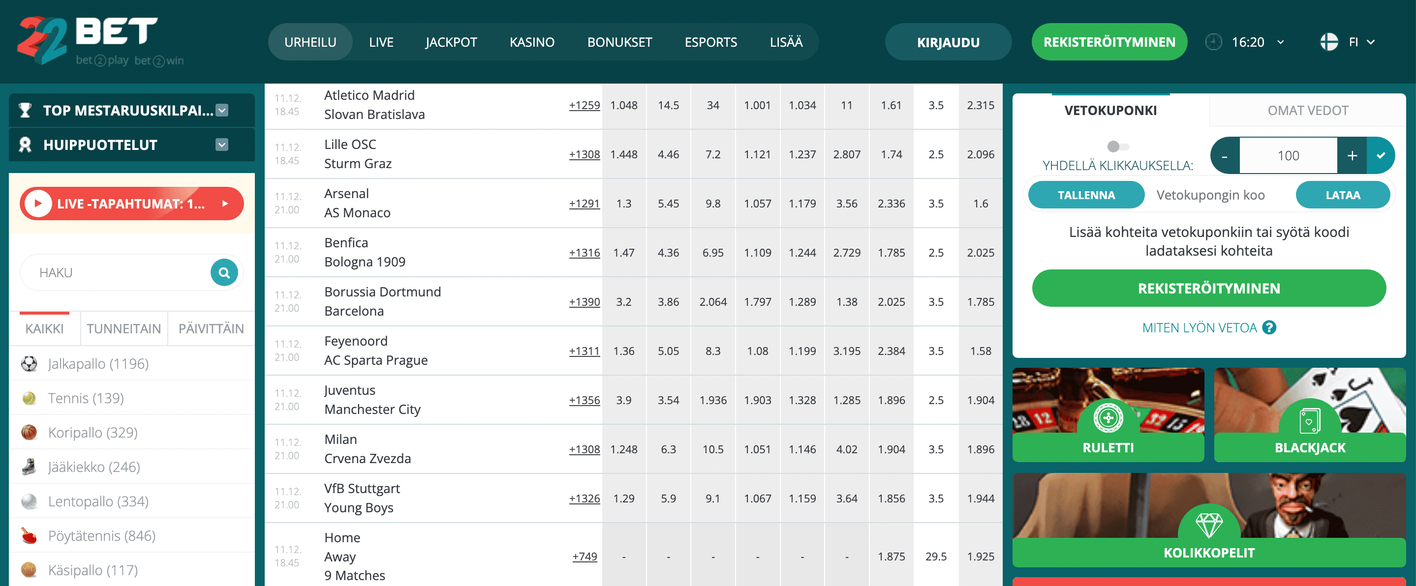 22Bet Urheiluvedonlyönti